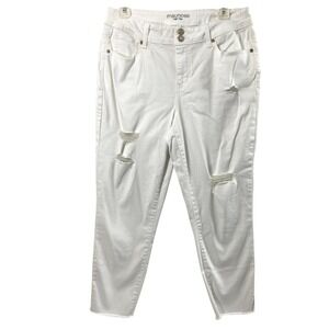Maurices White Denim Jeans Womens Size 12 High Rise Distressed Raw Hem Stretch
